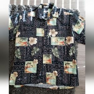 Pierre Cardin Mens XL Black Floral Short Sleeve Hawaiian Button Cruise Tropical